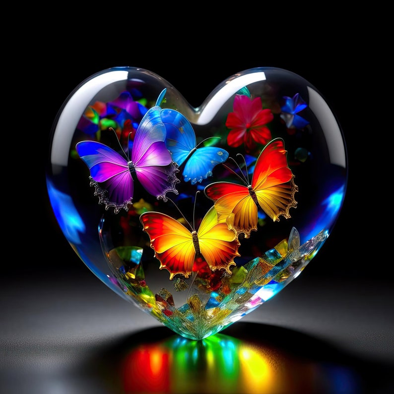 A Crystal Heart with Butterflies and Flowers image 1