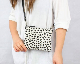 Dalmation Print Leather Crossbody Bag // Leather Crossbody Bag for Women, Pony Print Leather Purse, Leather Handbag, Leather Shoulder Bag