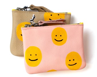 Hand Painted Happy Face Coin Purse