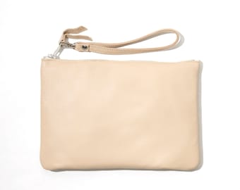 Beige Leder Clutch Portemonnaie , Kleine Leder clutch, Weiche Leder Clutch Bag