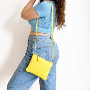 Bright Yellow Leather Crossbody Bag // Colourful Leather Shoulder Bag, Minimalist Leather Purse, Yellow Bag