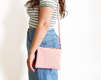 Baby Pink Leather Crossbody Bag // Coloruful Leather Purse, Pink Leather Bag, Shoulder Bag for Women