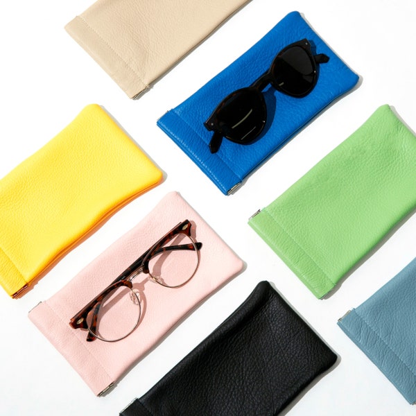 Pop Top Leather Sunglasses Case // Sunglasses Sleeve // Glasses Bag // Leather Glasses Pouch