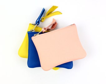 Pink Leather Coin Pouch // Coin Purse, Small Leather Coin Bag, Small Zipped Pouch, Pink Leather Pouch