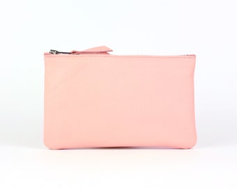 Pale Pink Cowhide Leather Zip Purse // Colourful Leather Bag, Leather Wallet, Gift for Her