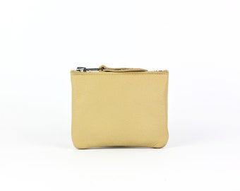 Beige Cowhide Leather Coin Pouch // Small Leather Change Purse, Neutral Leather Coin Pouch