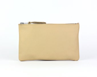 Beige Cowhide Leather Purse // Small Zipped Pouch, Leather Wallet, Gift for her
