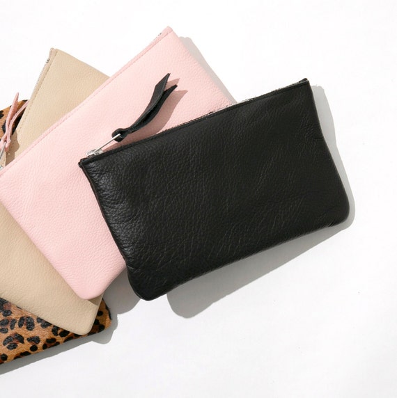 Black Cowhide Leather Purse Leather Clutch Bag Small Leather