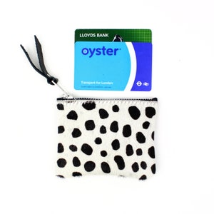 Spotty Leather Zip Coin Pouch // Dalmation Spot Coin Putse, Black and White Zipped Pouch, Minimalist Leather Pouch image 9
