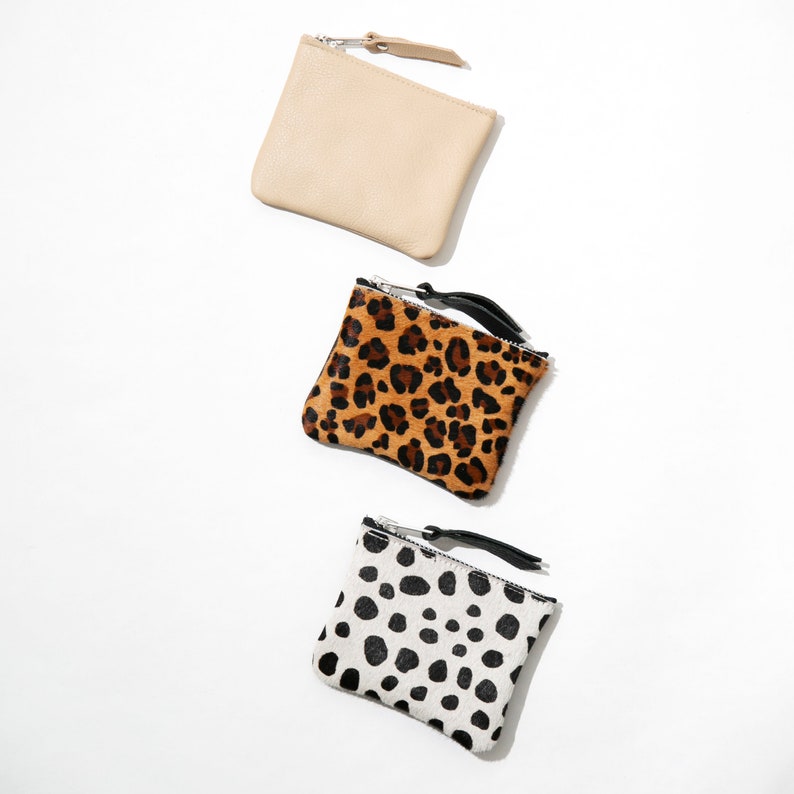 Spotty Leather Zip Coin Pouch // Dalmation Spot Coin Putse, Black and White Zipped Pouch, Minimalist Leather Pouch image 4