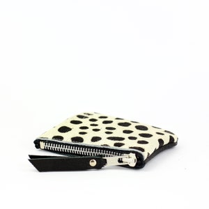 Spotty Leather Zip Coin Pouch // Dalmation Spot Coin Putse, Black and White Zipped Pouch, Minimalist Leather Pouch image 2