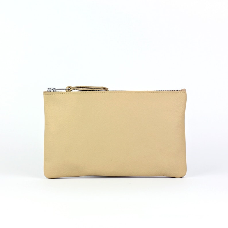 Beige Cowhide Leather Purse // Small Zipped Pouch, Leather Wallet, Gift for her image 1