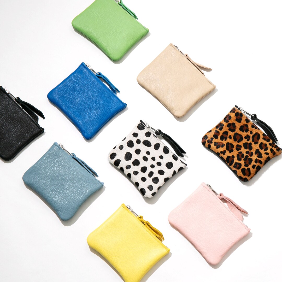 Cowhide Leather Coin Purse // Small Leather Pouch, Zipped Leather Coin