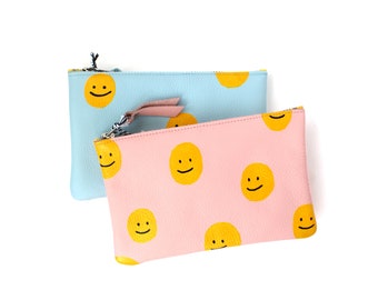 Hand Painted Happy Face Zippered Pouch