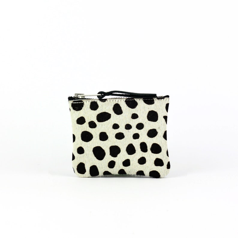 Spotty Leather Zip Coin Pouch // Dalmation Spot Coin Putse, Black and White Zipped Pouch, Minimalist Leather Pouch image 7