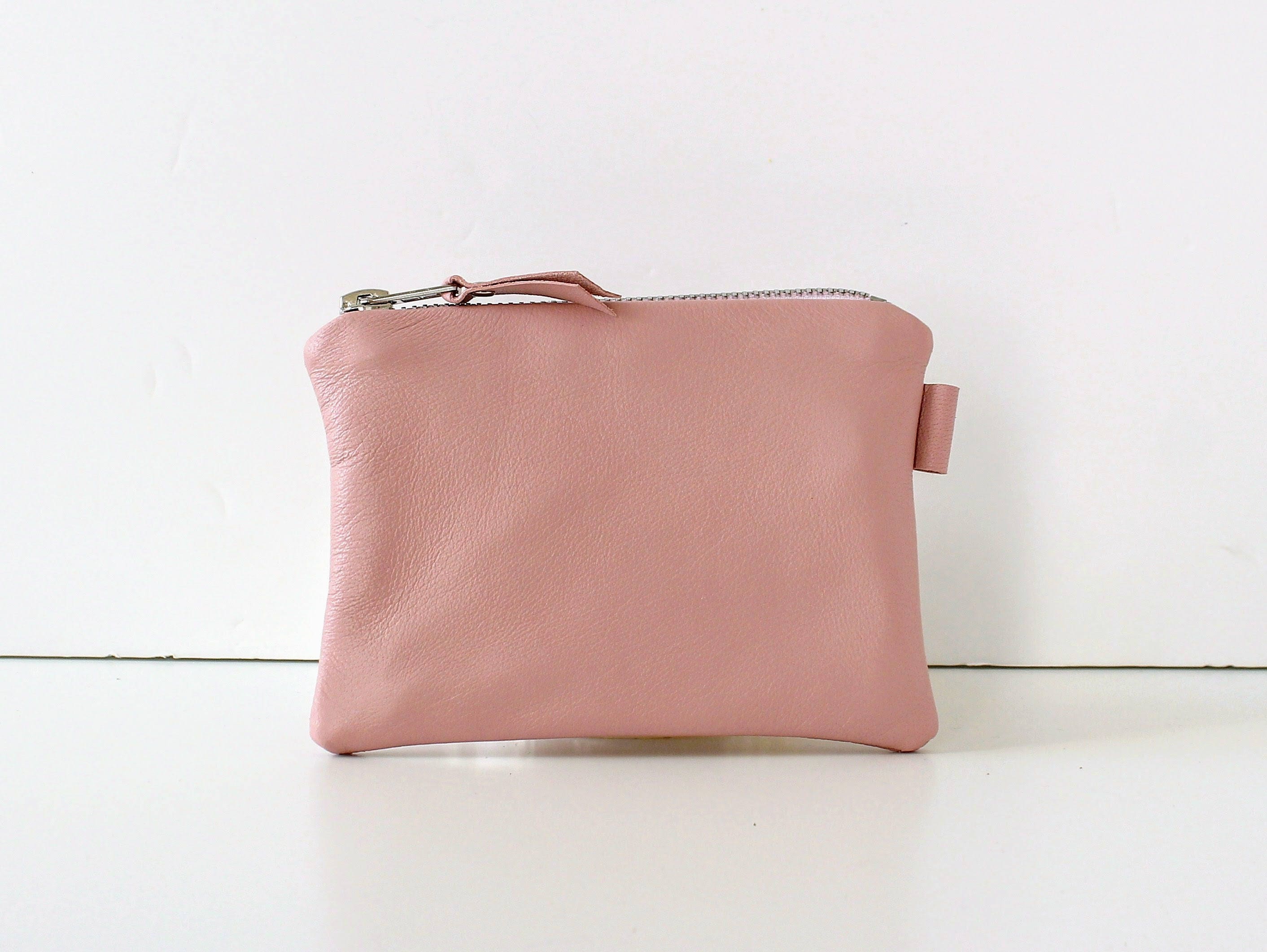 Light Pink Leather Cosmetic Bag // Leather Purse Small Etsy