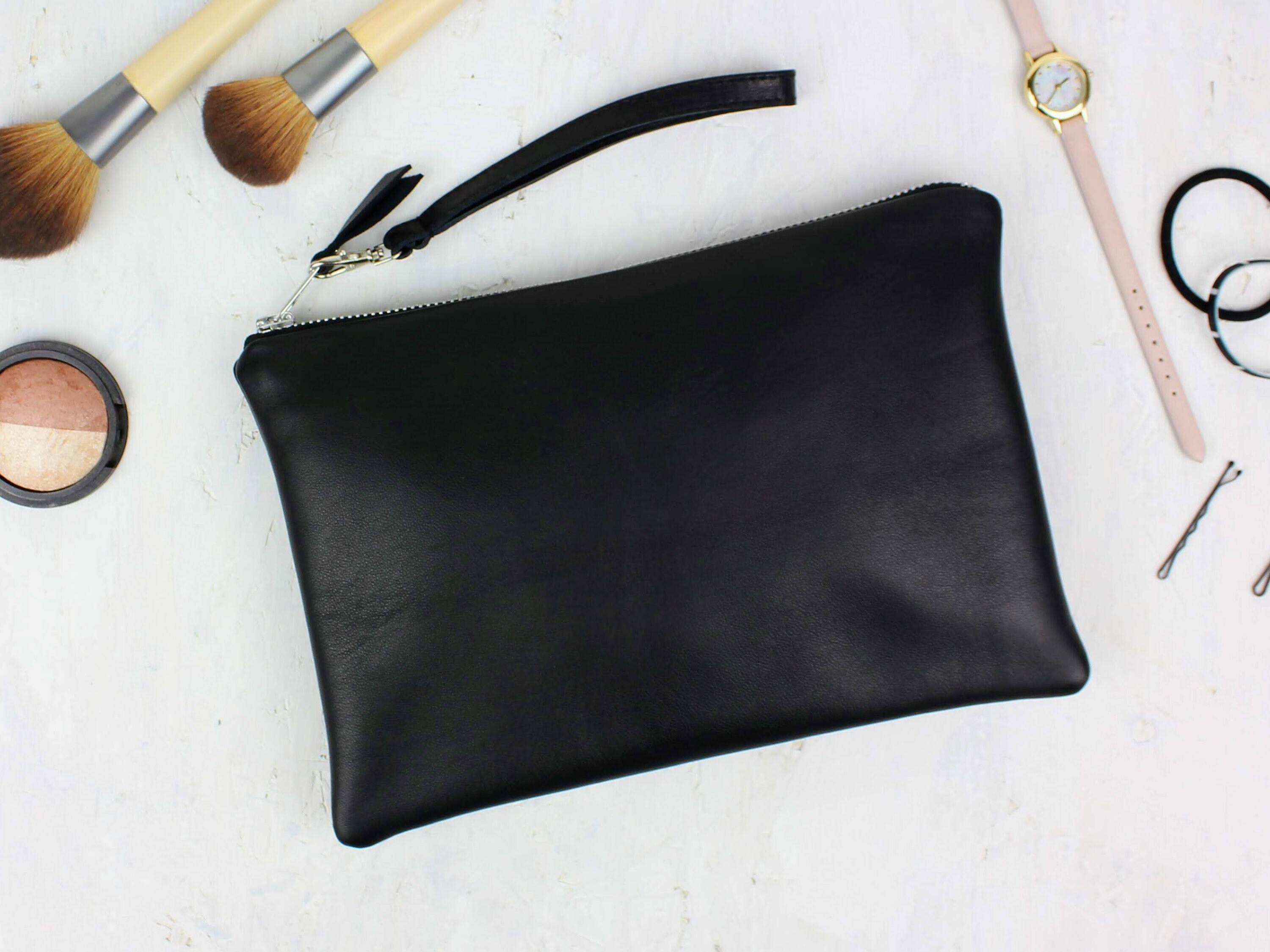 Black Leather Clutch Purse // Leather Evening Bag Leather | Etsy