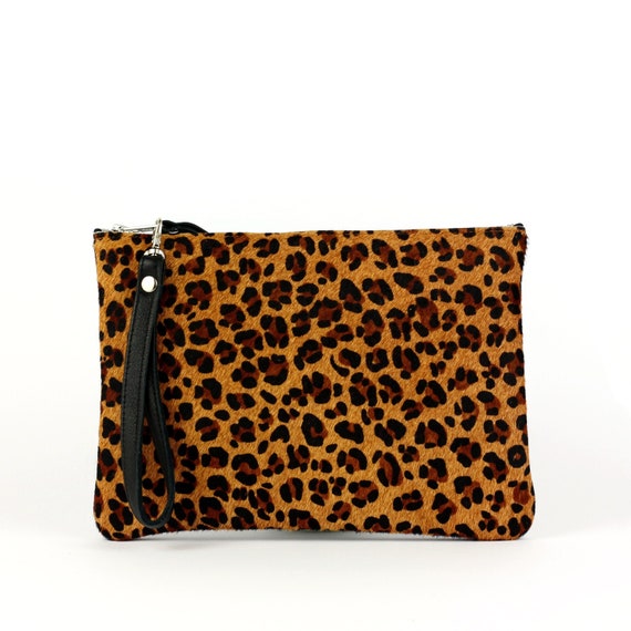 Leopard Print Leather Clutch Bag // Small Leather Clutch 