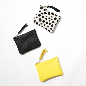 Spotty Leather Zip Coin Pouch // Dalmation Spot Coin Putse, Black and White Zipped Pouch, Minimalist Leather Pouch image 6