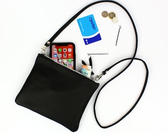 Black Leather Shoulder Bag // Small Black Leather Crossbody Purse, Minimalist Shoulder Bag