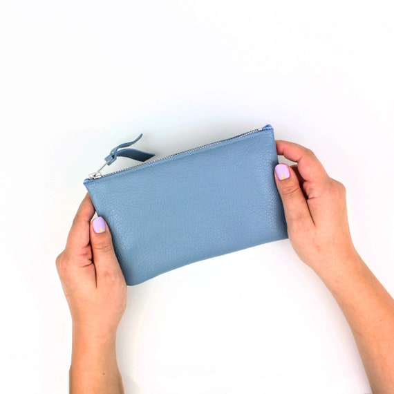 Dusty Blue Leather Wallet // Small Leather Pouch Baby Blue - Etsy