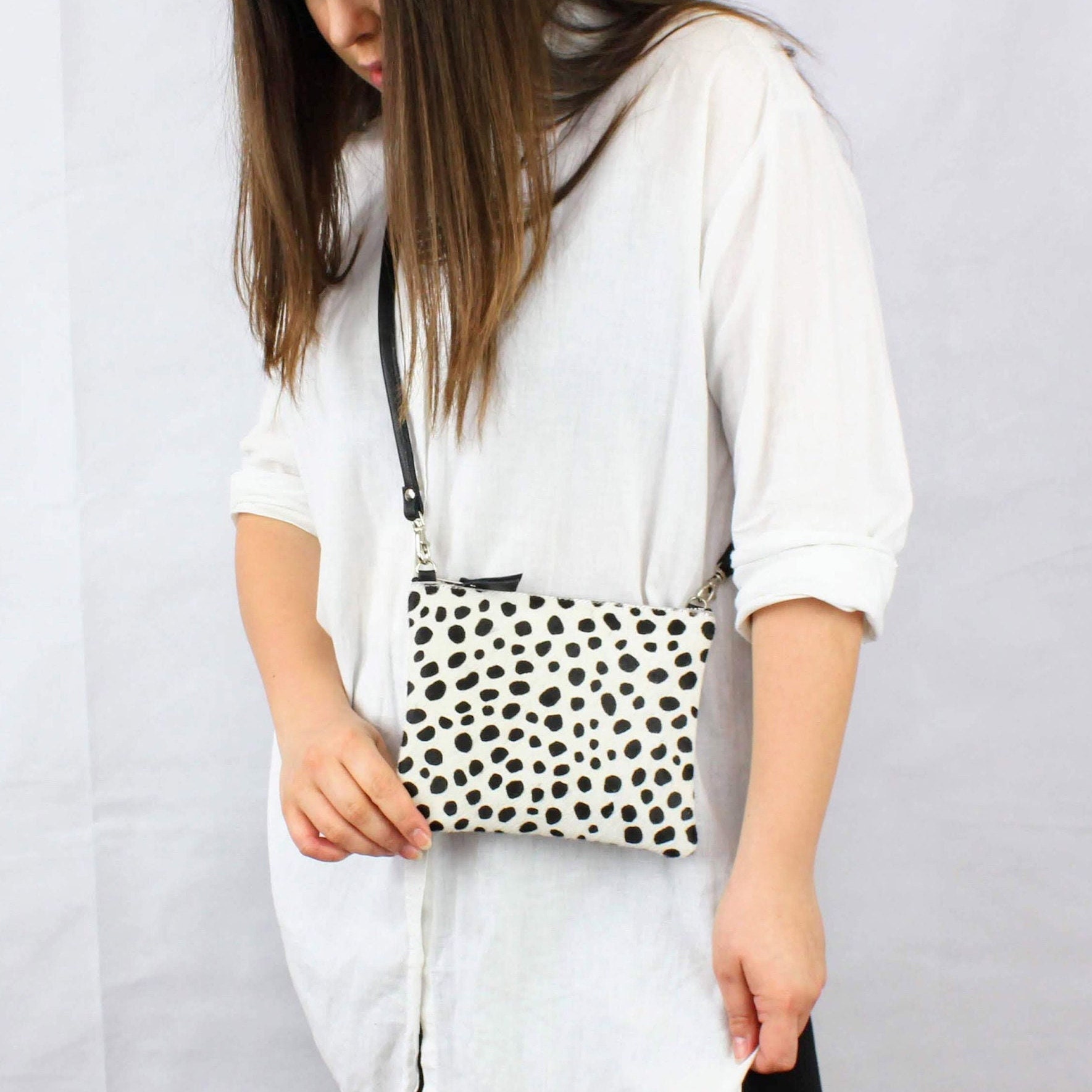 Dalmation Print Leather Crossbody Bag Leather Crossbody Bag for