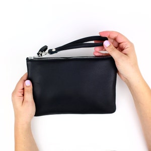 Black Leather Clutch // Small Leather Clutch Bag, Leather Wristlet