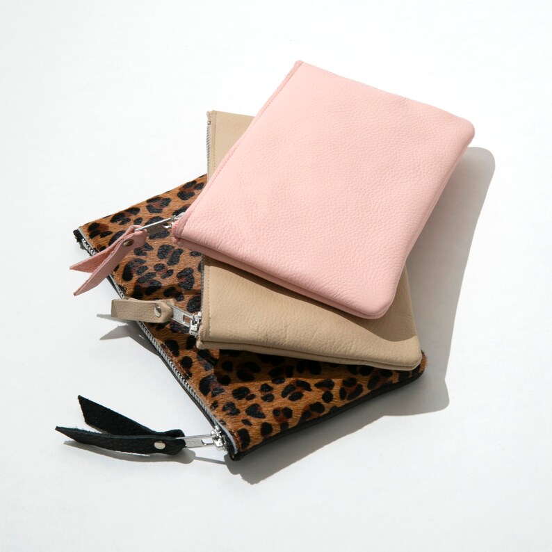 Beige Cowhide Leather Purse // Small Zipped Pouch, Leather Wallet, Gift for her image 3