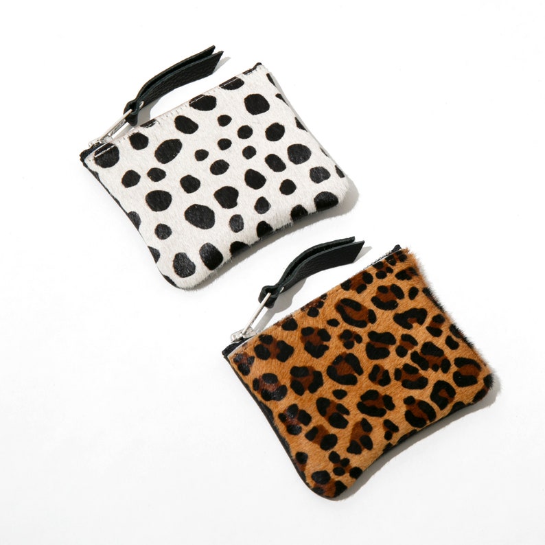 Spotty Leather Zip Coin Pouch // Dalmation Spot Coin Putse, Black and White Zipped Pouch, Minimalist Leather Pouch image 8