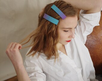 Hairclip Purple Blue Green Purple Pink Orange Color gradation Pattern Polymer Clay Handmade Paris French Hair Accessories Modern Hair 10cm