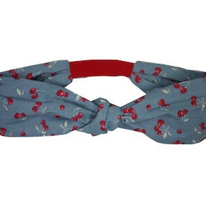Headband Y2K style Cherry Print Cotton Vintage Style Made in Paris Retro Turban Parisien Fashion Style Hair Accessoires Size Adjustable