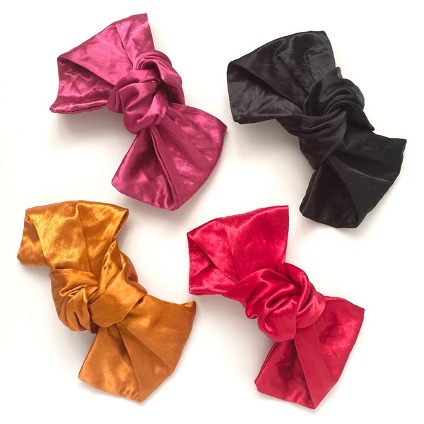 Maxi Bow barrette Satin gaufre Silk fabric handmade bow in Paris hair clip Hair bow hair accessories Retro French 90s style Free Shipping