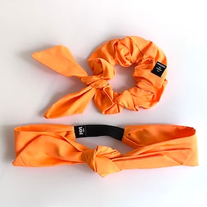 Headband Srunchie Silk Taffeta fabric Fluo Orange Hairband Adjustable Size 90s Kid Style Hair Accessories Handmade in Paris For Woman