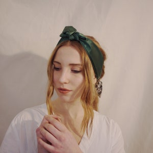 Headband Satin duchess fabric Green Turban Adjustable Size Party Y2K French Chic Hair Accessories Handmade in Paris For Woman Style image 6
