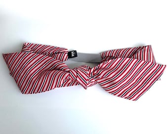 Hoofdband katoen zijde Rood Wit Strepen Handgemaakt in Parijs Retro Classic Tulband Parisien Stijl Haar Accessoires Maat Verstelbaar
