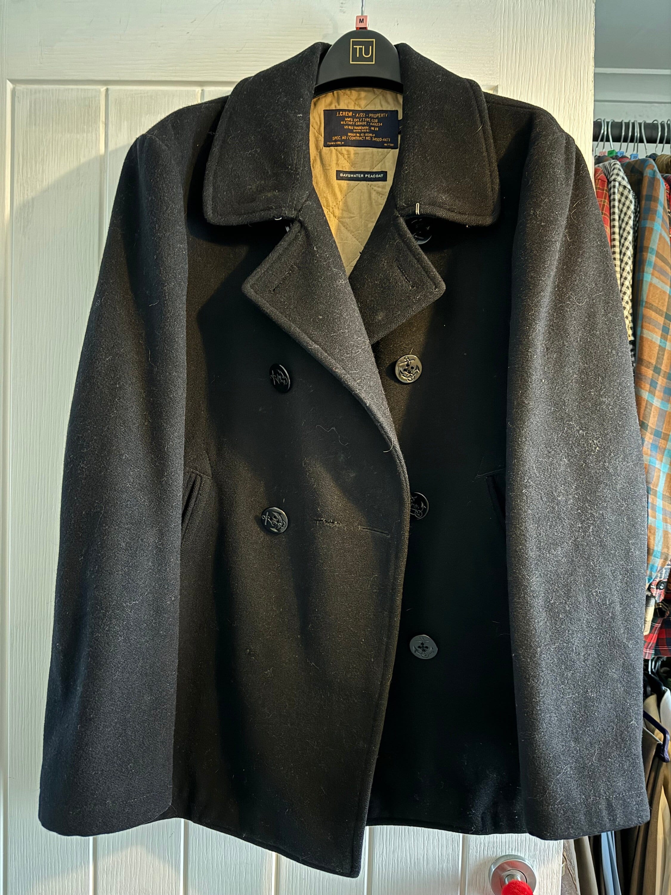 Men's M J Crew Bayswater Pea Coat Thinsulate Black Wool Men's M J Crew Bayswater Pea Coat Thinsulate Black Wool