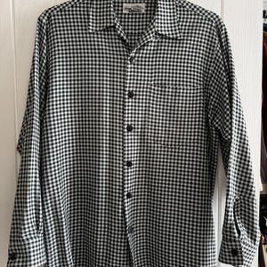 Vintage 1950s Blue Black Houndstooth Loop Collar Shirt M 15.5”