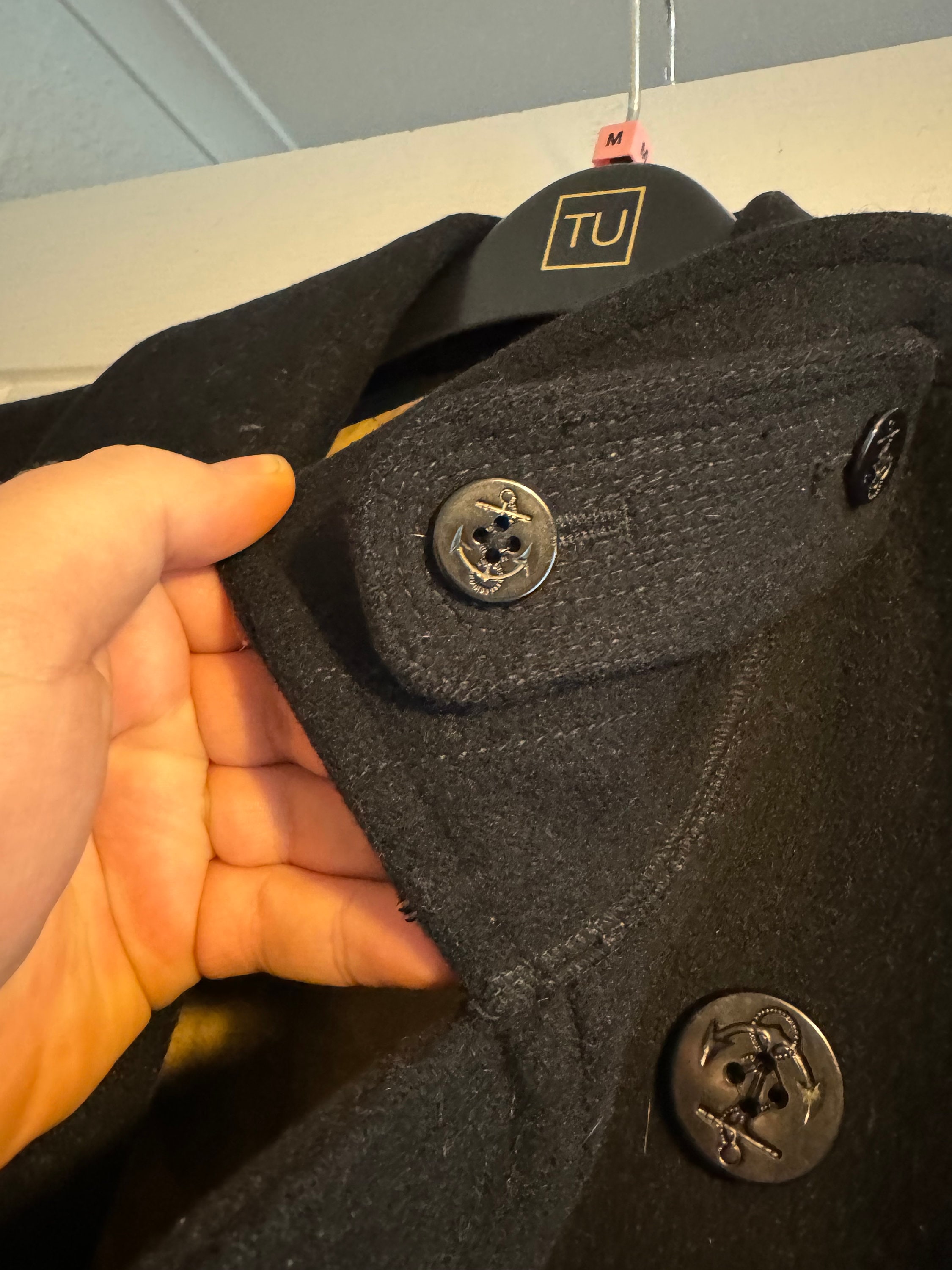 Men's M J Crew Bayswater Pea Coat Thinsulate Black Wool Men's M J Crew Bayswater Pea Coat Thinsulate Black Wool