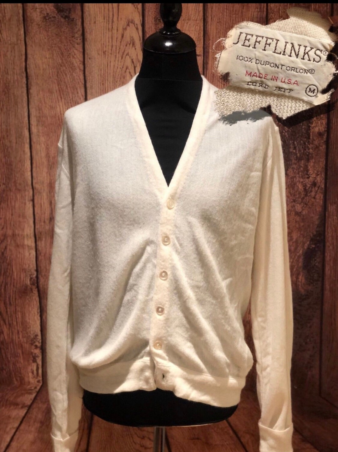 Vintage 1970'S Lord Jeff Jefflinks acrylic knit cardigan, made in the USA, size L, men's Oron Acrylic gray type Vintage Second Hand