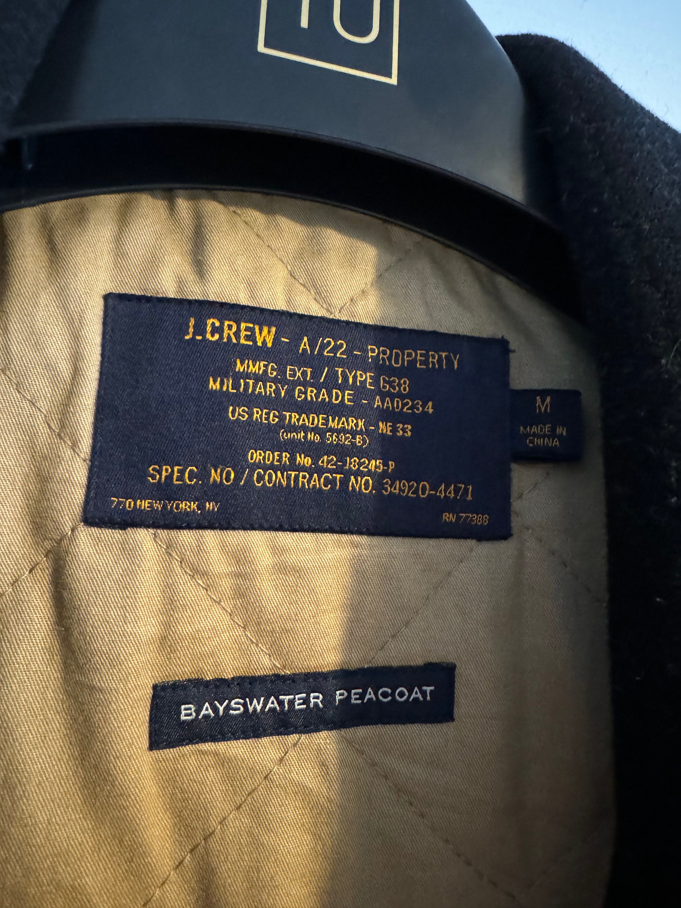 Men's M J Crew Bayswater Pea Coat Thinsulate Black Wool