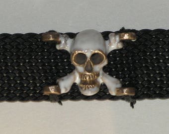 Craeven skull and crossbones bronze and enamel bracelet