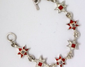 Craeven Crusaders Silver and Red and White Enamel Bracelet