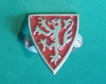 13thC Heraldic silver and enamel Lion ring
