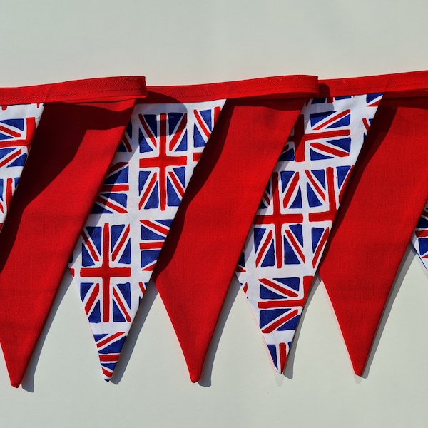 Union Jack Bunting British Flag Red White Blue Double Sided Cotton Flags Kings Coronation Street Party Handmade Banner Garland London
