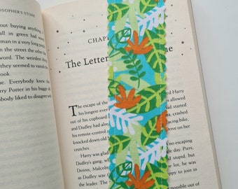 Tropical Palm Leaf Fabric Bookmark Green Bookish Gift Stocking Filler Holiday Turquoise