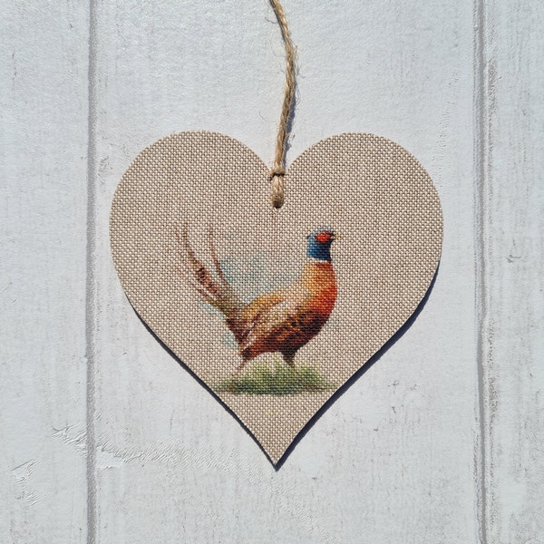 Pheasant Wooden Hanging Heart Bird Nature Decoration 10cm Home Decor Plaque Tag Rustic Wood Gift Love Heart