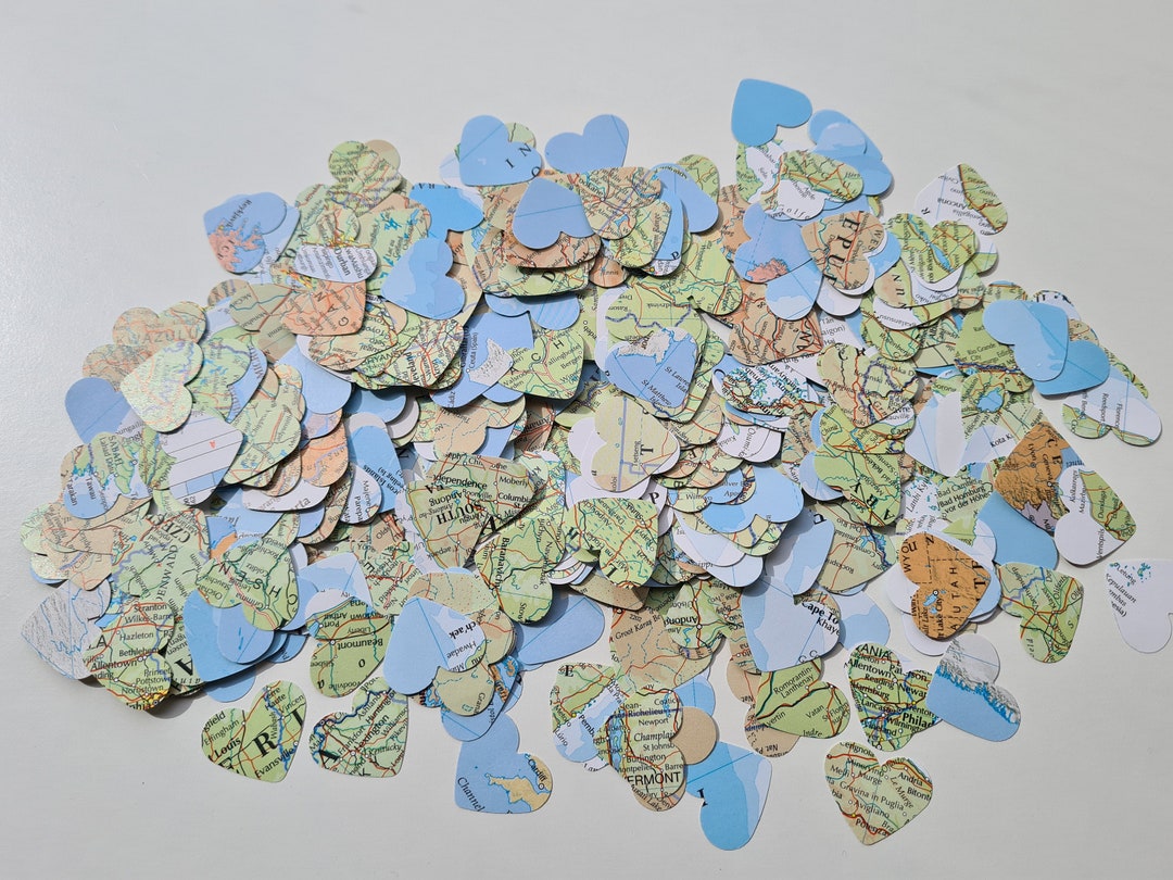 Map Confetti Hearts Vintage Style Map Atlas Handmade Table Decoration ...