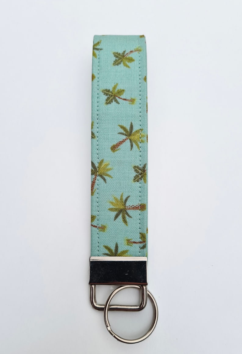 Palm Tree Tropical Fabric Key Fob Keyring Handmade Wristlet Gift Palm Leaf Men Ladies Mothers Day New Home Bag Tag