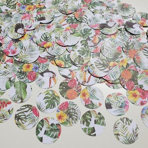 Tropical Flowers Palm Leaf Jungle Round Circle Confetti Table Decor Party Wedding Birthday