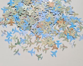 Airplane Confetti Vintage Style Map Atlas Handmade Table Decoration Wedding Plane Travel Bon Voyage Birthday 200